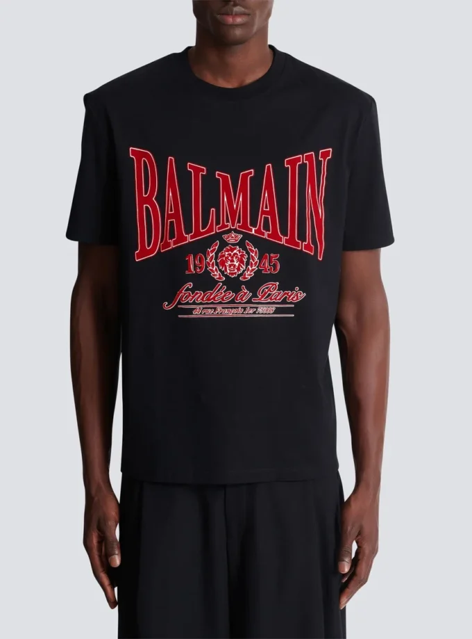 Short-sleeved T-shirt with flocked Balmain College print Short-sleeved T-shirt with flocked Balmain College print