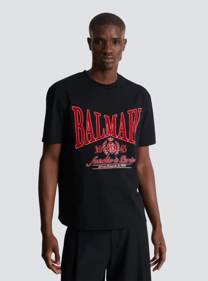 Short-sleeved T-shirt with flocked Balmain College print Short-sleeved T-shirt with flocked Balmain College print
