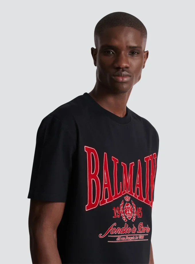 Short-sleeved T-shirt with flocked Balmain College print Short-sleeved T-shirt with flocked Balmain College print