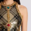 Short sleeveless dress with plaid embroidery Short sleeveless dress with plaid embroidery