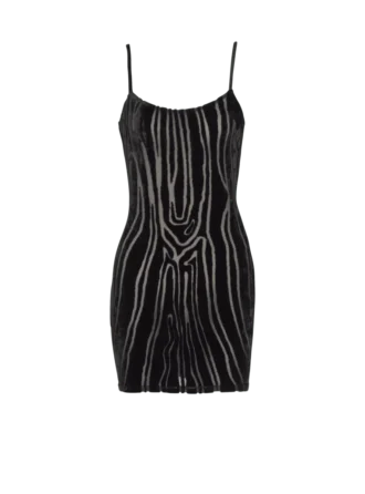 Short strappy dress in zebra-print velvet