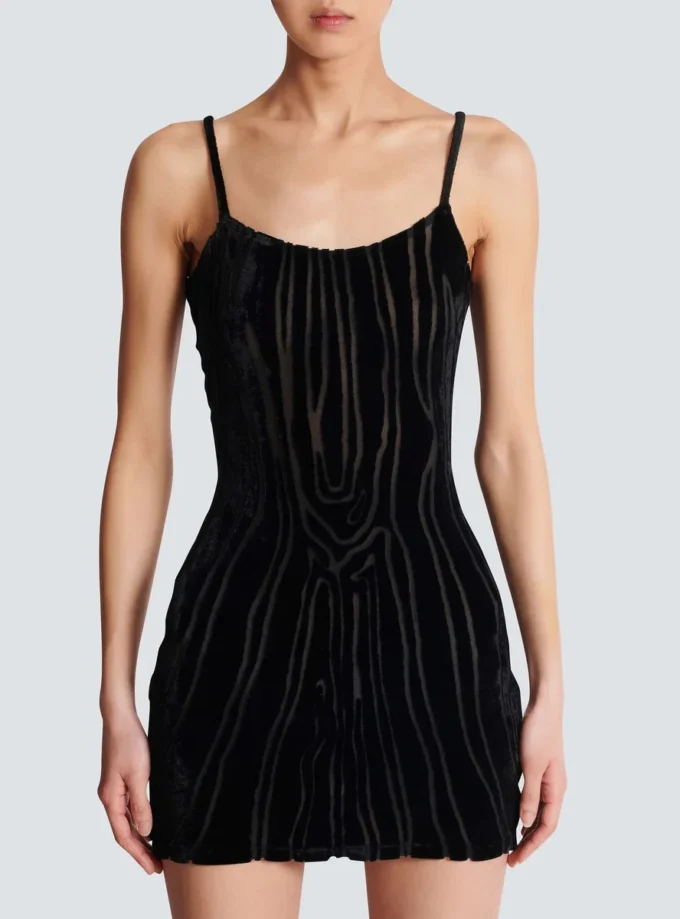 Short strappy dress in zebra-print velvet
