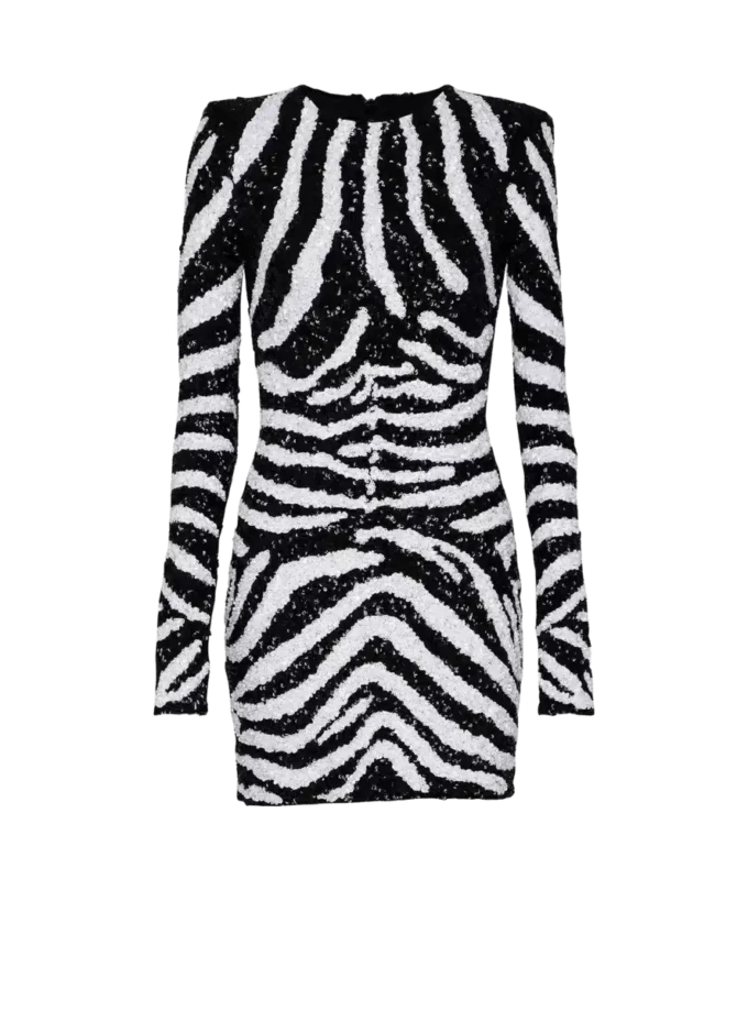 Short two-tone zebra sequin dress