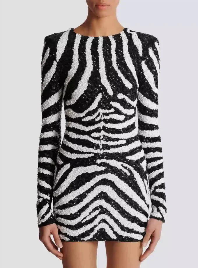 Short two-tone zebra sequin dress