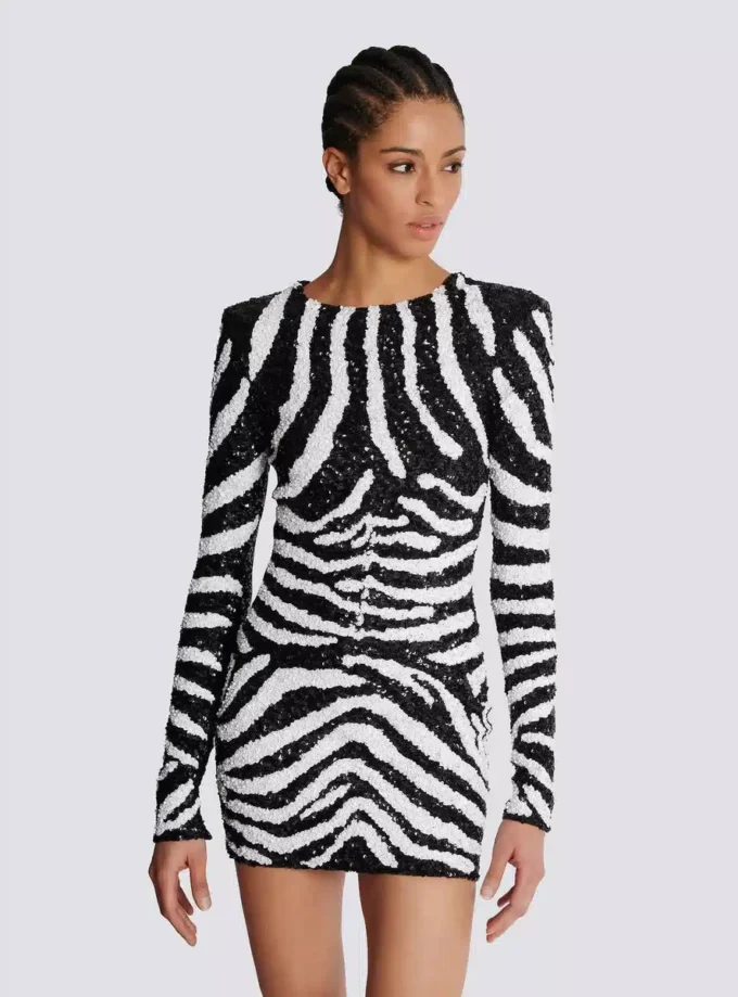 Short two-tone zebra sequin dress