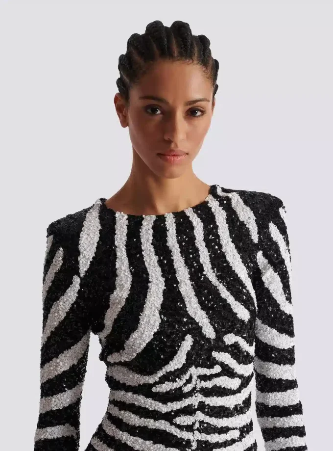 Short two-tone zebra sequin dress