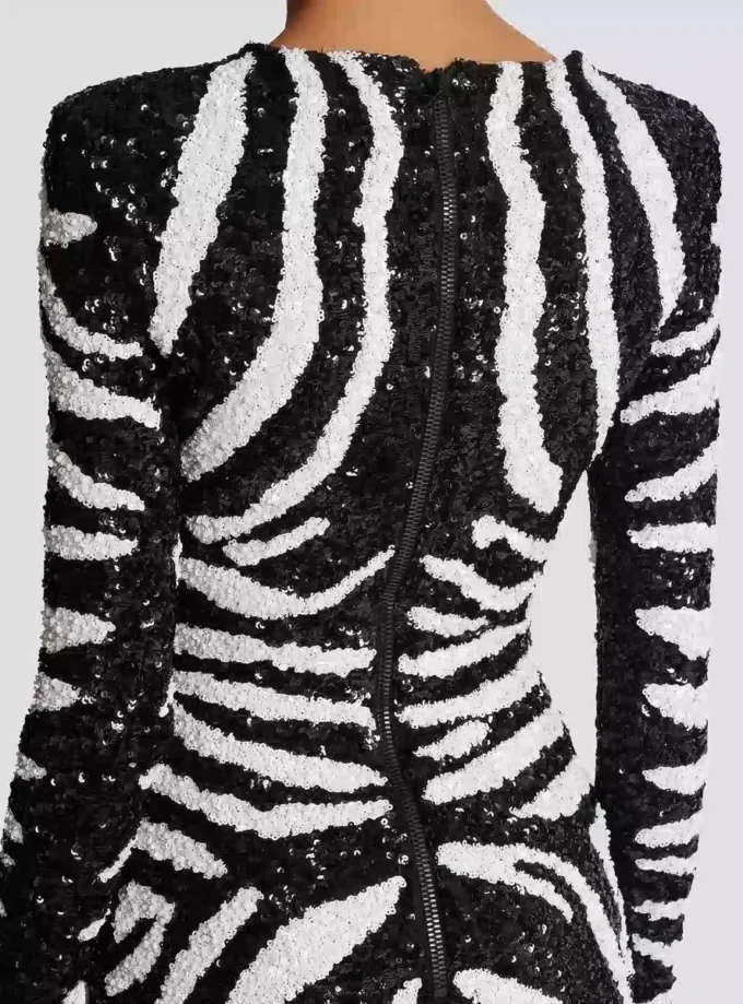 Short two-tone zebra sequin dress