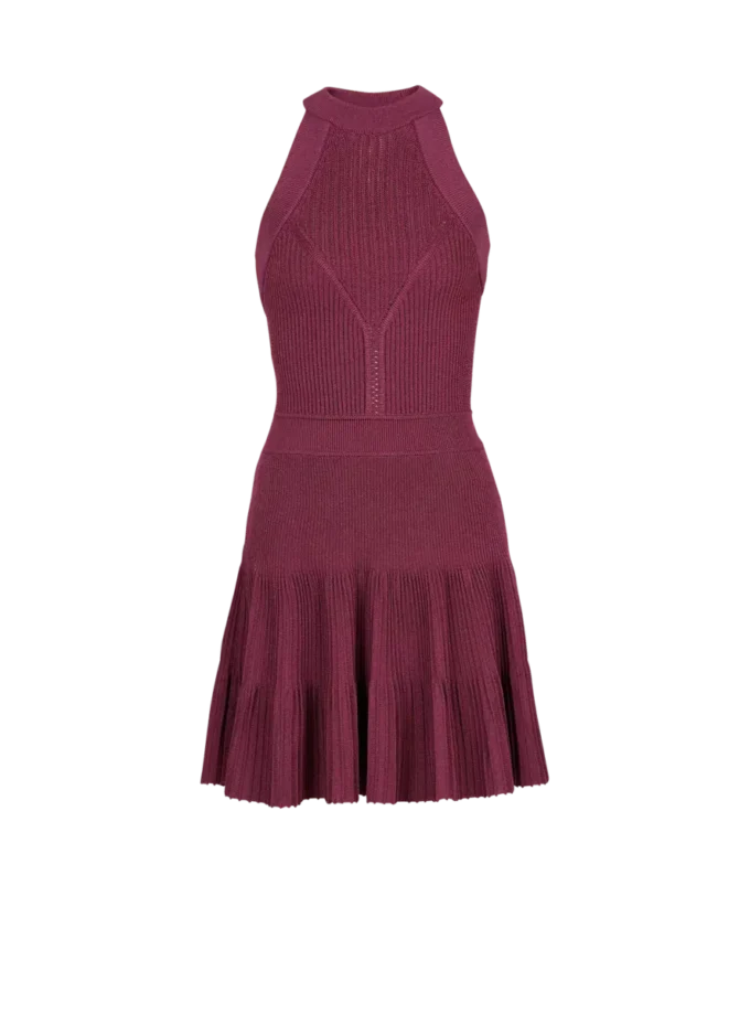Sleeveless flared dress in openwork knit