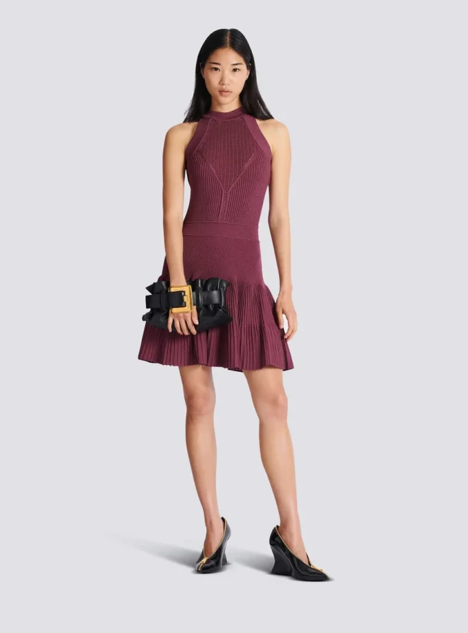 Sleeveless flared dress in openwork knit
