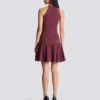 Sleeveless flared dress in openwork knit