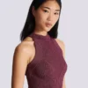 Sleeveless flared dress in openwork knit