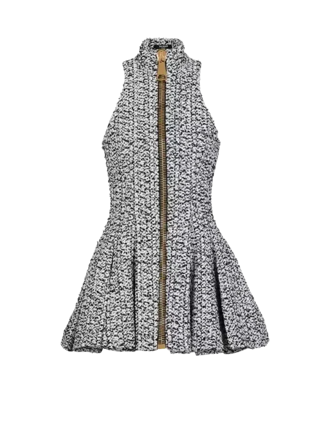 Sleeveless flared tweed dress
