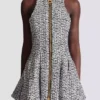 Sleeveless flared tweed dress