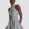 Sleeveless flared tweed dress