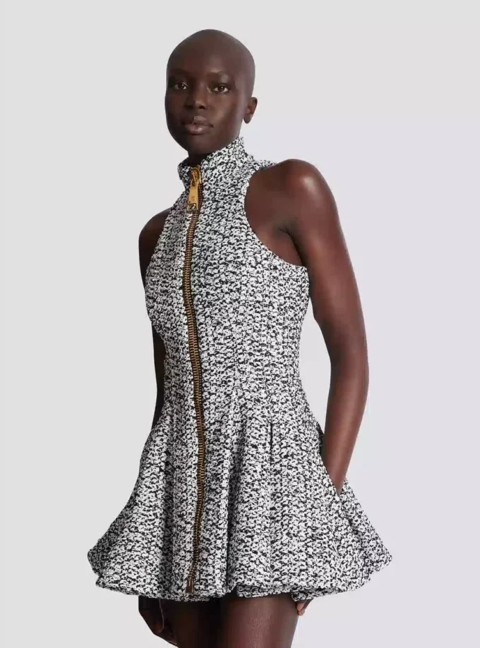 Sleeveless flared tweed dress