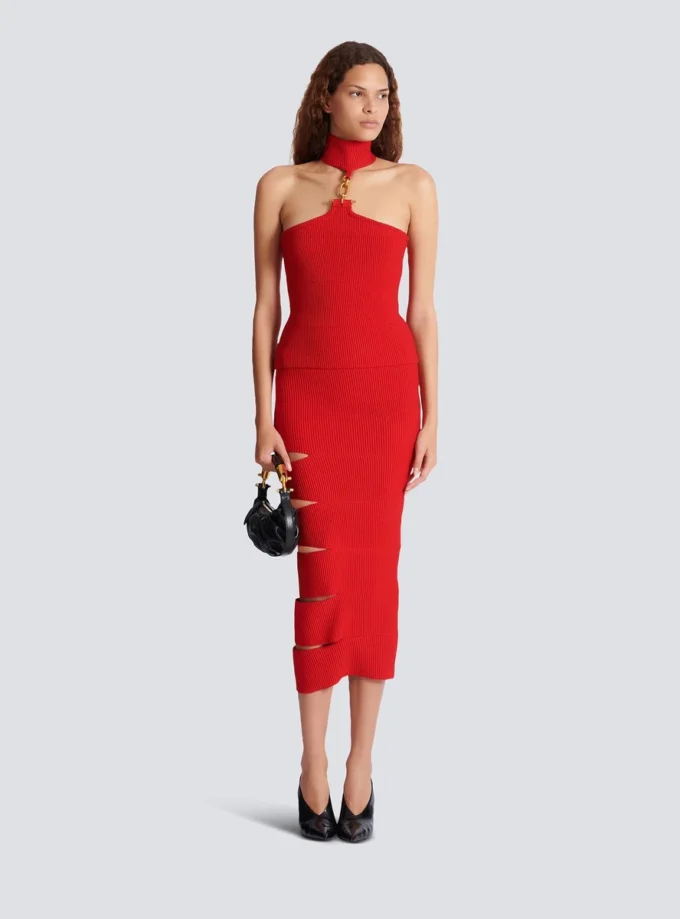 Long knit skirt with cut-outs Long knit skirt with cut-outs