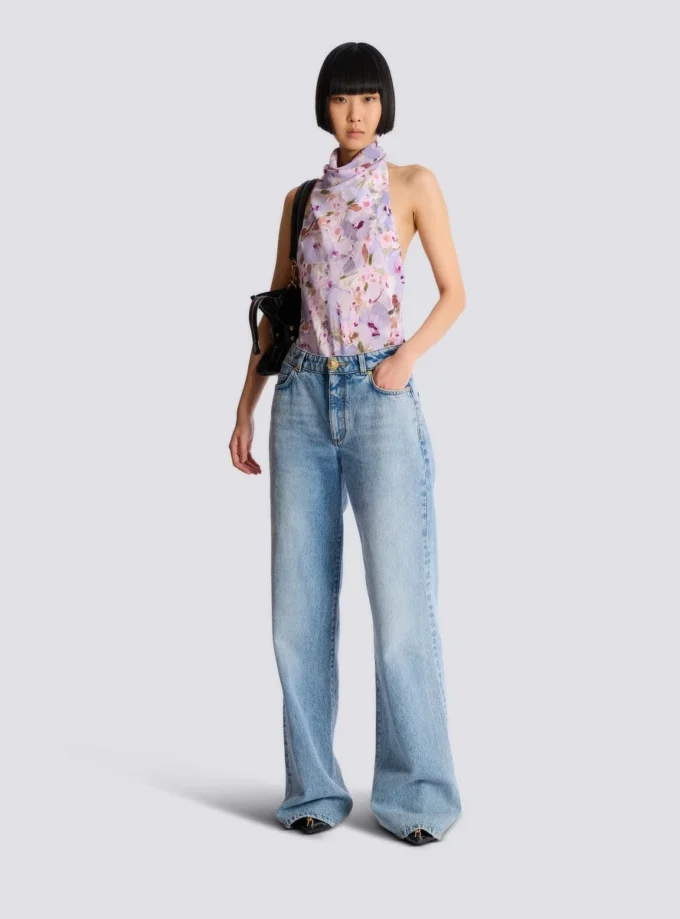 Sleeveless top with Poppy Flower print