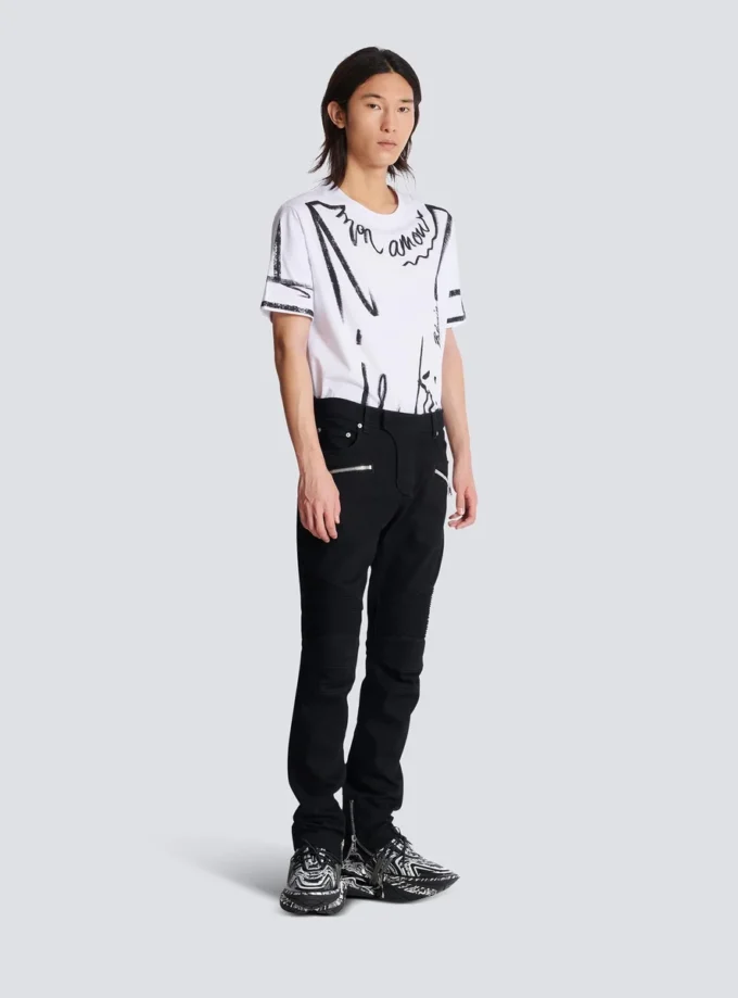 Slim-fit biker jeans in black denim Slim-fit biker jeans in black denim