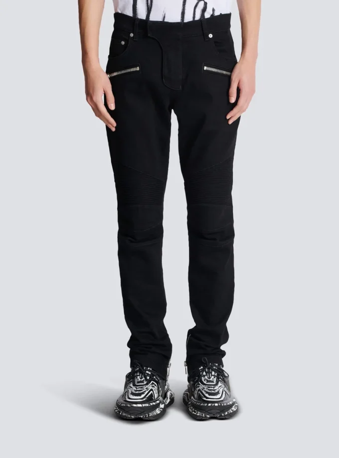 Slim-fit biker jeans in black denim Slim-fit biker jeans in black denim