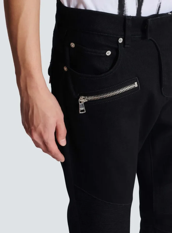 Slim-fit biker jeans in black denim Slim-fit biker jeans in black denim