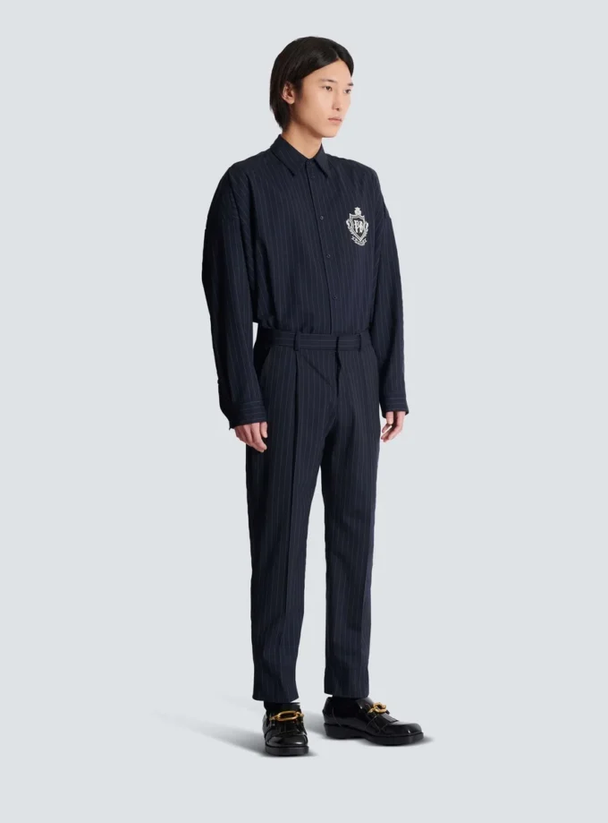 Straight-leg trousers in pinstripe wool
