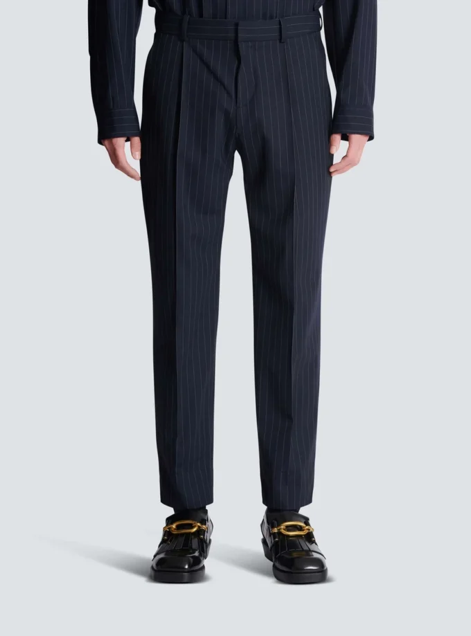 Straight-leg trousers in pinstripe wool