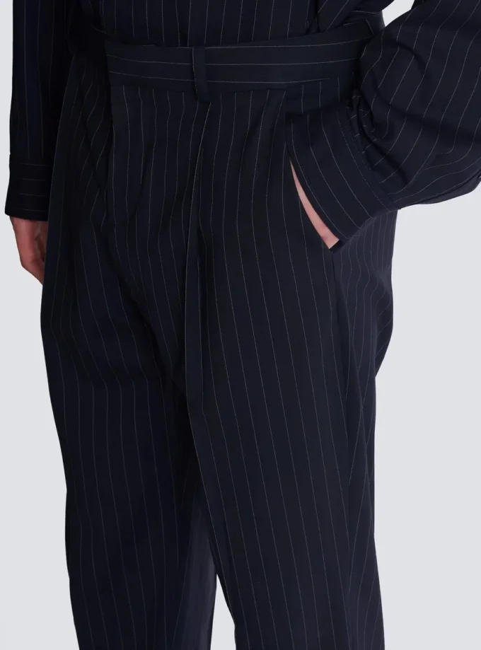 Straight-leg trousers in pinstripe wool