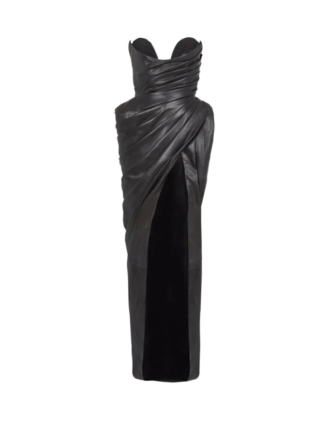 Strapless leather bodycon dress