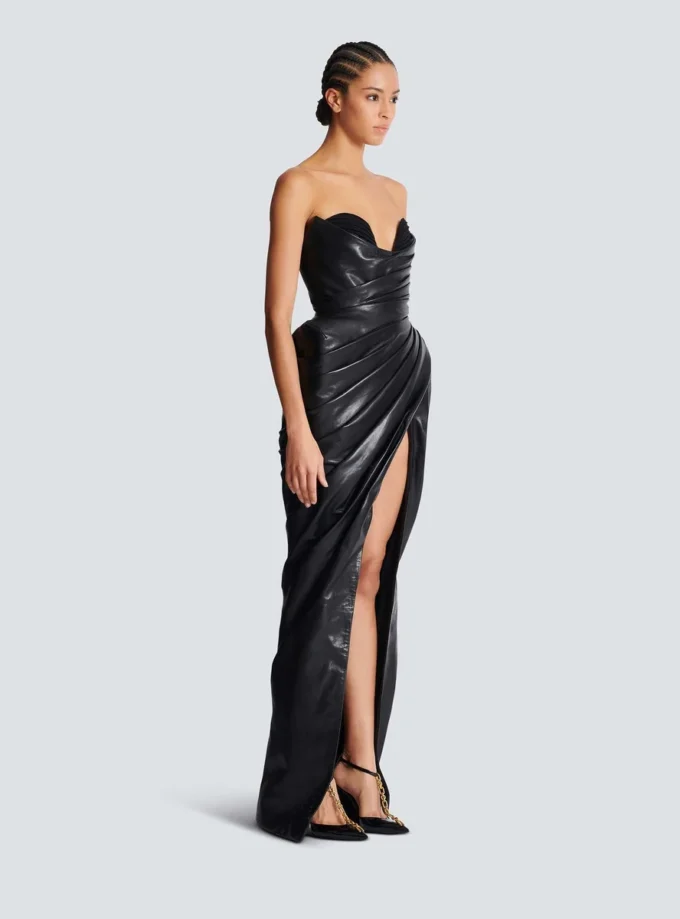 Strapless leather bodycon dress