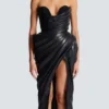 Strapless leather bodycon dress