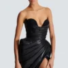 Strapless leather bodycon dress