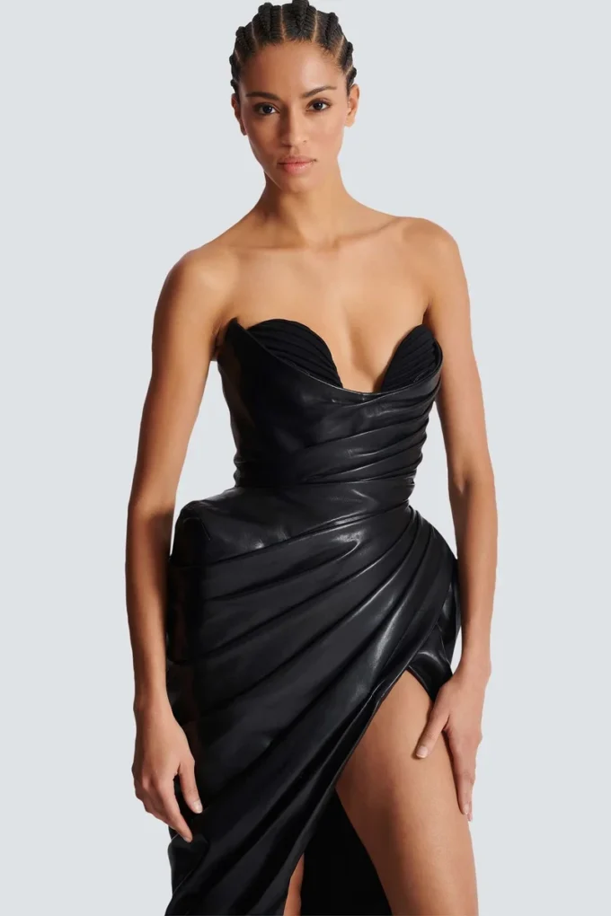 Strapless leather bodycon dress