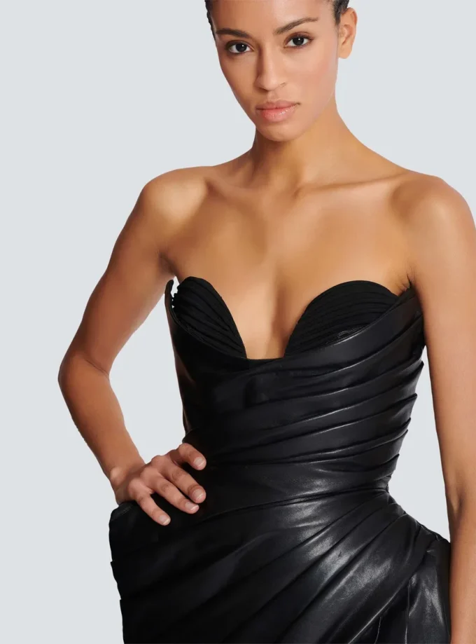 Strapless leather bodycon dress