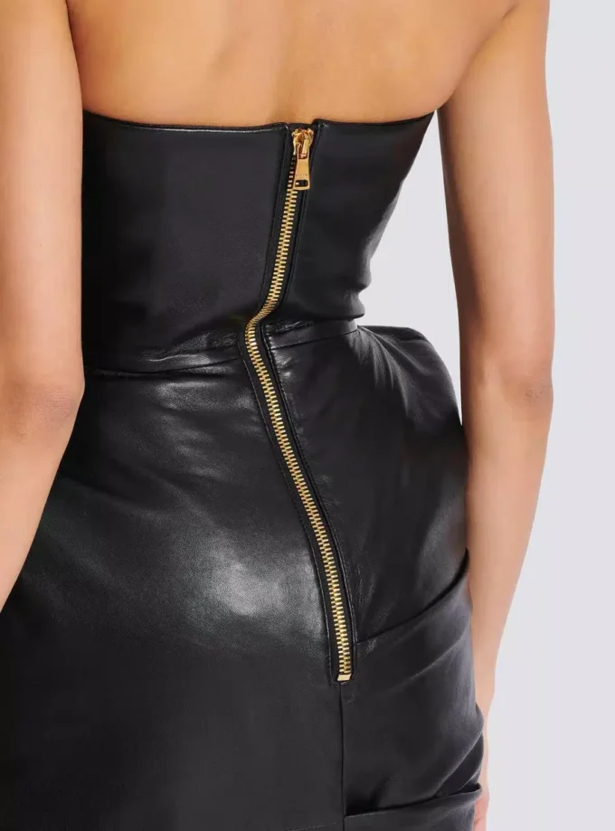 Strapless leather bodycon dress