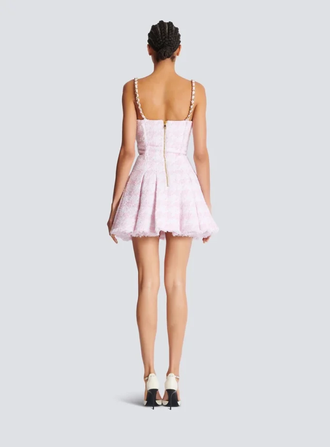 Strappy houndstooth tweed A-line dress