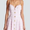 Strappy houndstooth tweed A-line dress