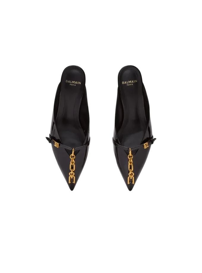 Sync patent leather mules with pointed toe