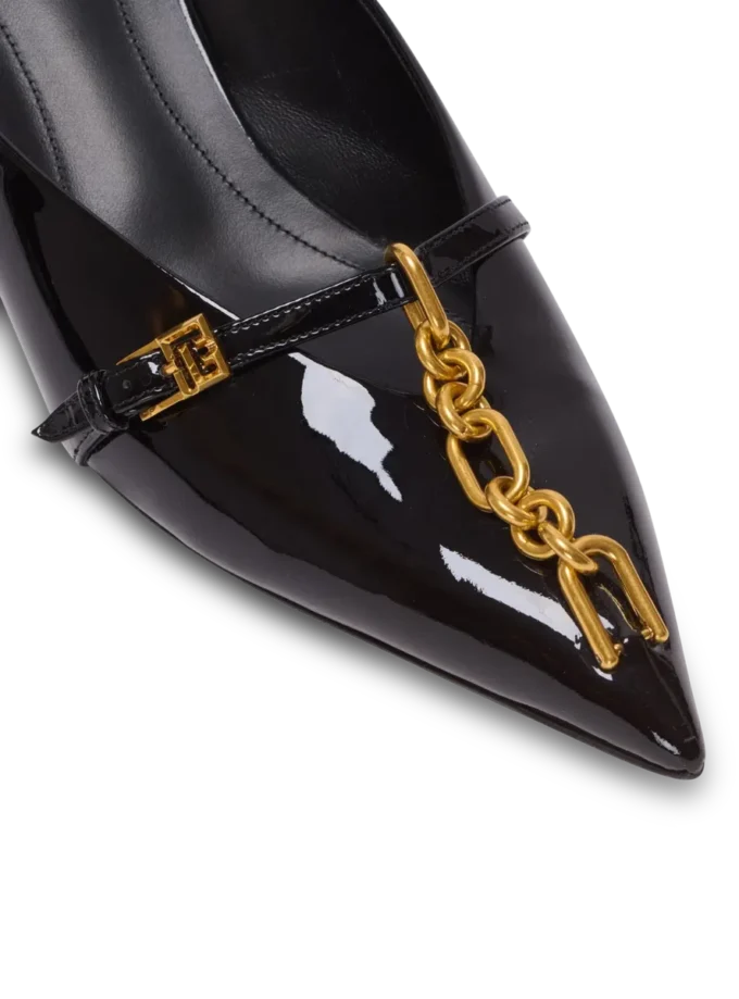 Sync patent leather mules with pointed toe
