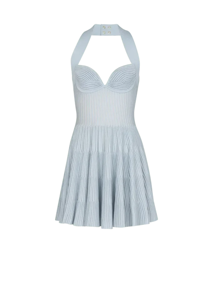 Textured knit halterneck A-line dress
