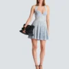 Textured knit halterneck A-line dress