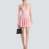 Textured knit halterneck A-line dress
