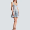 Textured knit halterneck A-line dress