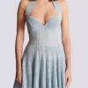 Textured knit halterneck A-line dress