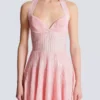 Textured knit halterneck A-line dress