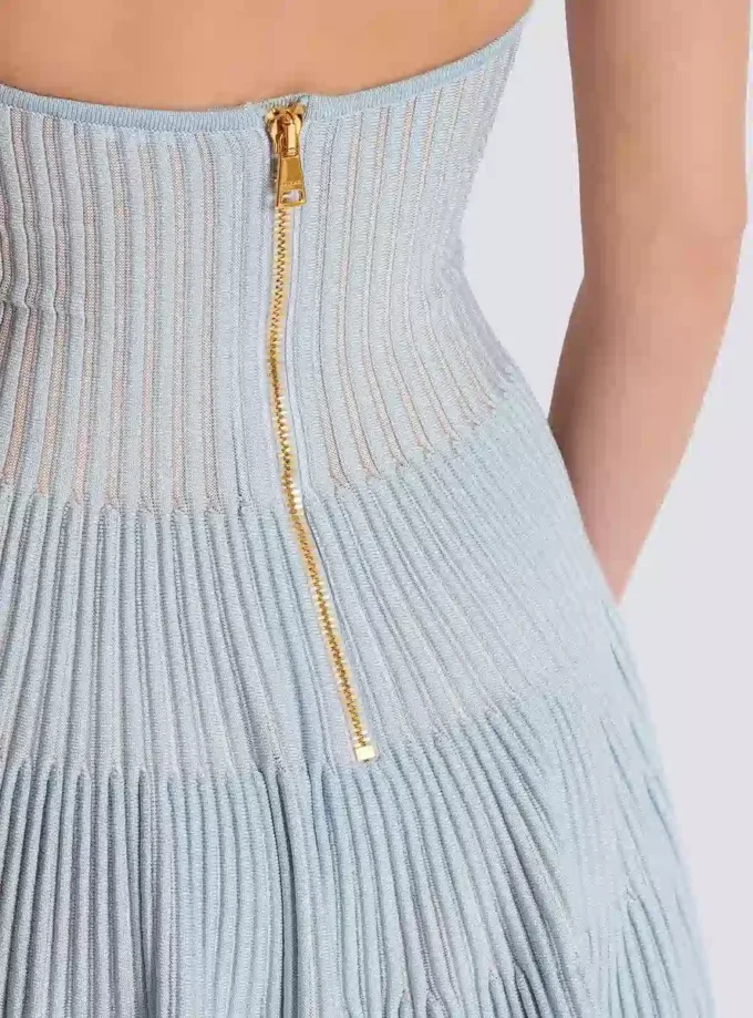Textured knit halterneck A-line dress