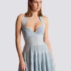 Textured knit halterneck A-line dress