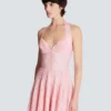 Textured knit halterneck A-line dress