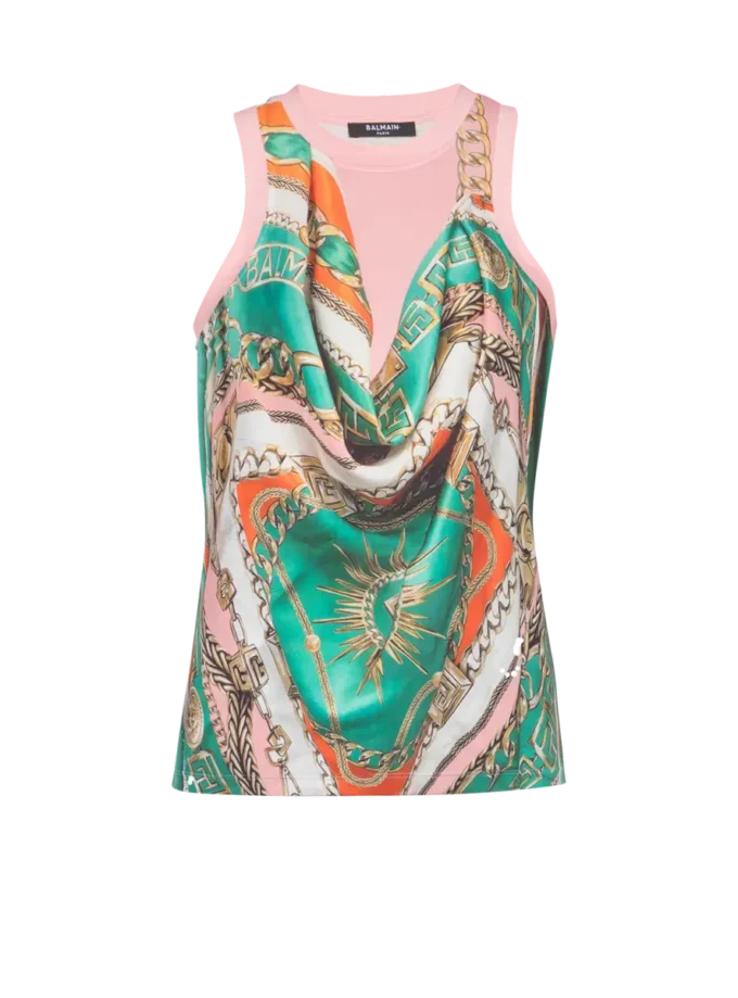 Trompe-l’œil-style Balmain Foulard print vest top