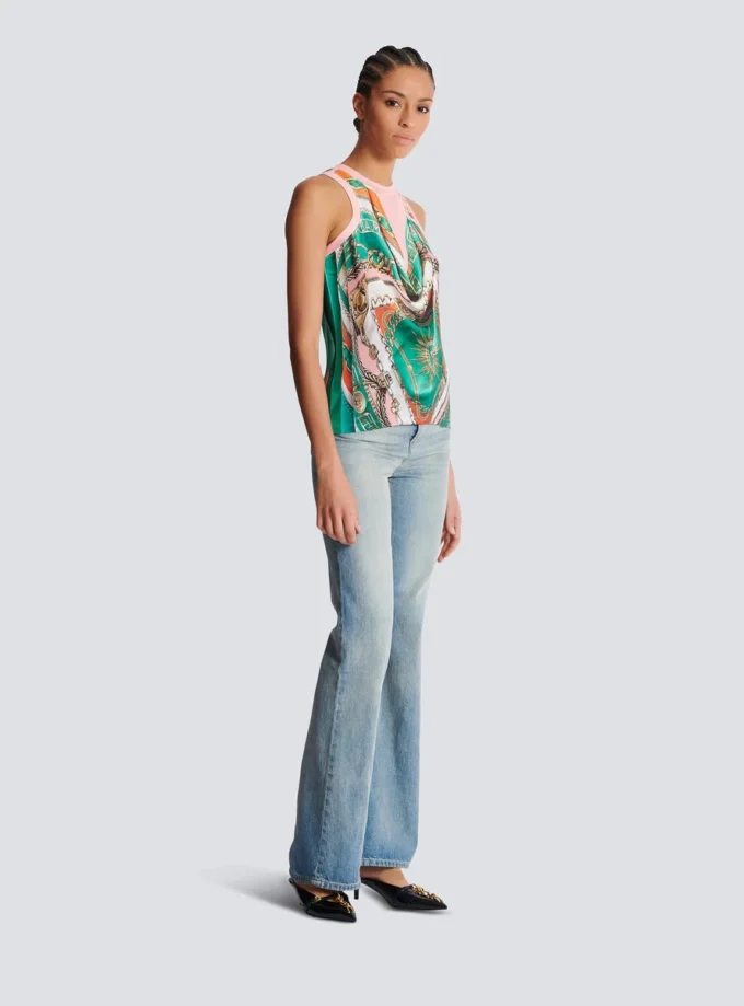 Trompe-l’œil-style Balmain Foulard print vest top