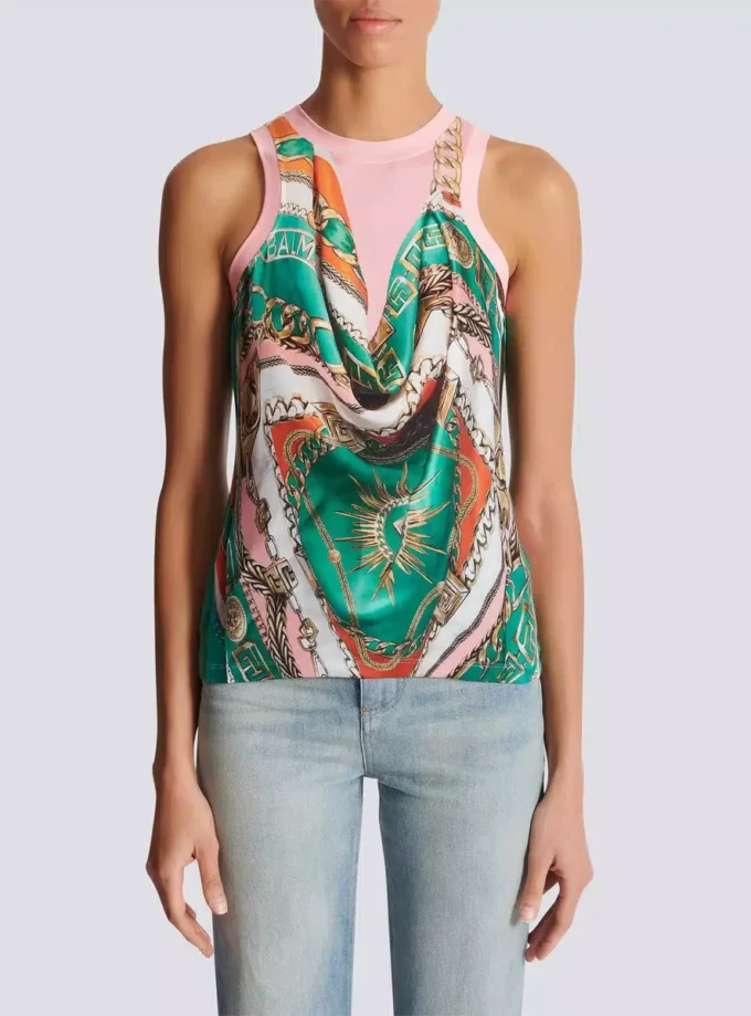 Trompe-l’œil-style Balmain Foulard print vest top